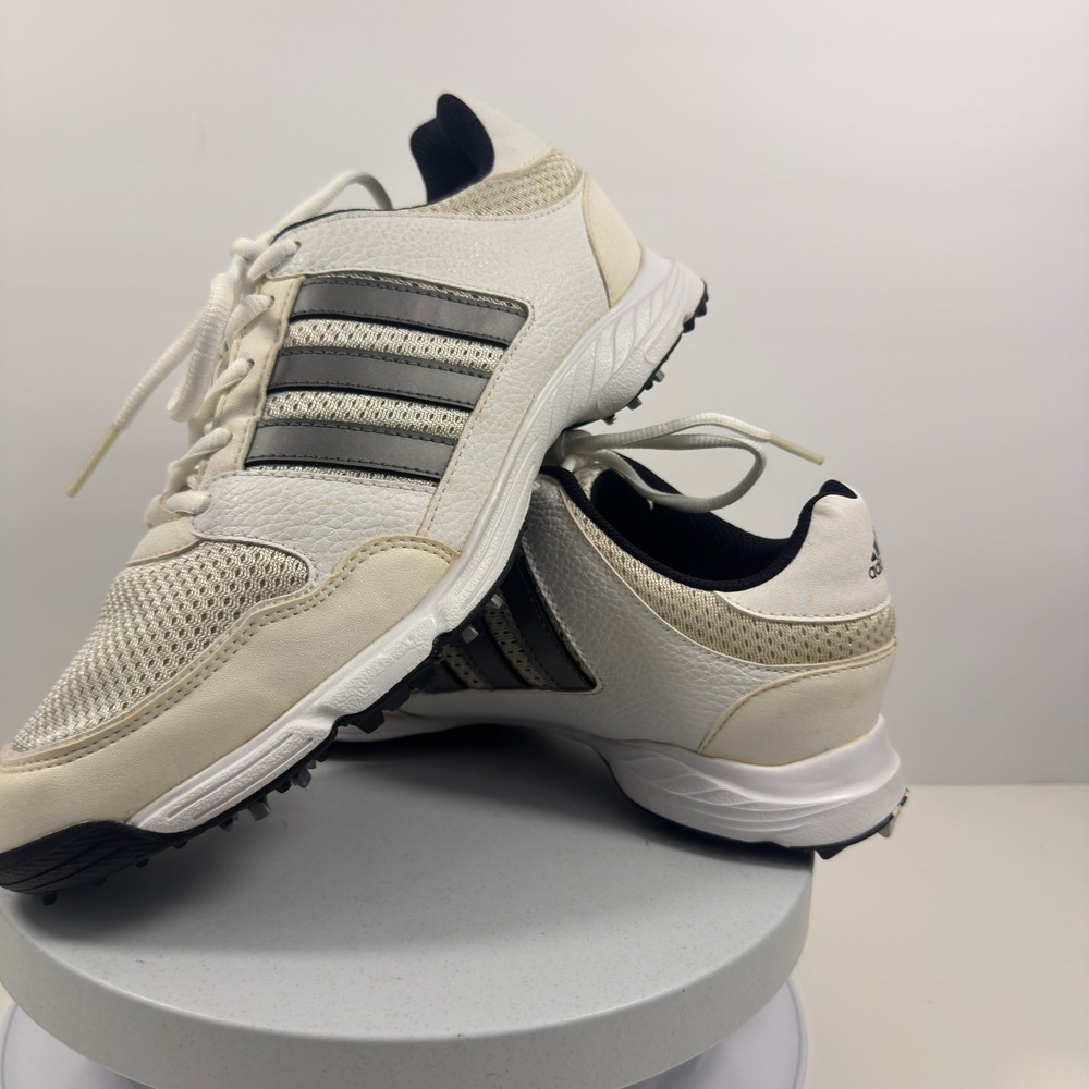 Adidas Traxion Golf Shoes White Gray Spikeless Lace Up Athletic Mens 7.5